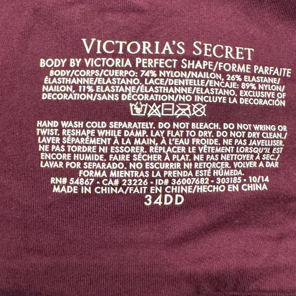 Victoria Secret. Body by Victoria Perfect Shape. 34DD burgundy. - Picture 9 of 9